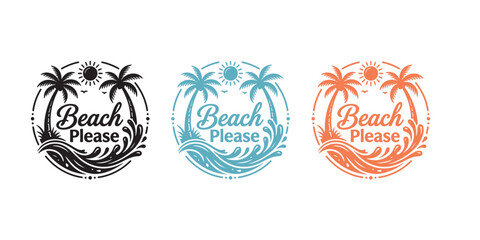 Beach please tropical palm tree design set in three color variations © Tamanna