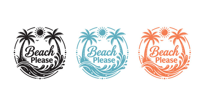 Beach please tropical palm tree design set in three color variations