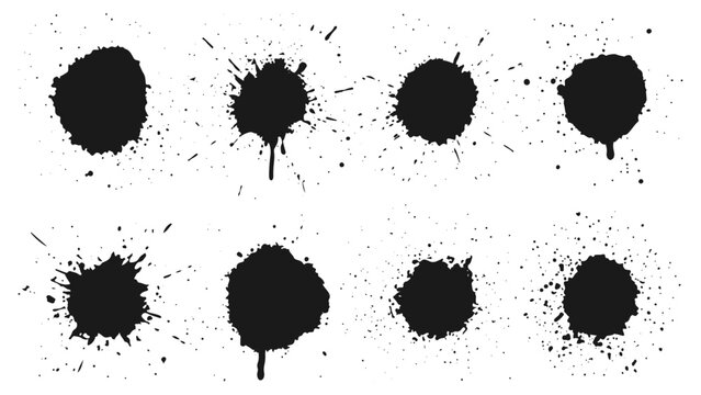 Black ink splatter vector set with abstract hand drawn paint blots drop splats and liquid stains for grunge design elements