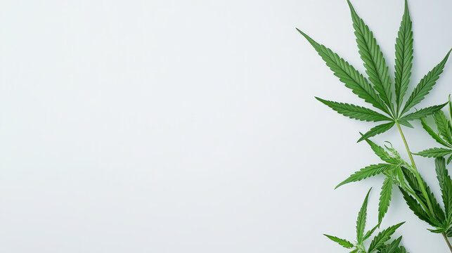 Vibrant cannabis plant leaf isolated on clean background, showcasing its intricate details and lush green color, evokes sense of nature beauty