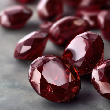 Faceted ruby gemstone high detail deep red color glossy surface macro shot luxury precious stone jewelry material