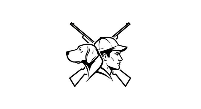 Hunter and dog silhouette with crossed shotguns.