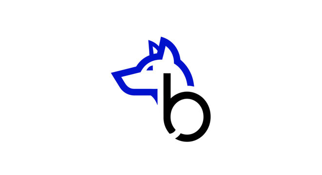 Minimalist blue wolf head and letter b logo design.
