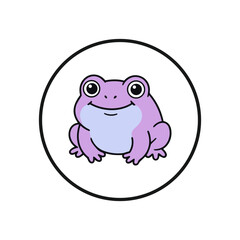 Fototapeta premium Cute Purple Frog Character in Circle Icon, Cartoon Style