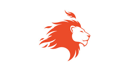 Orange lion head profile logo with mane flames. © ikk