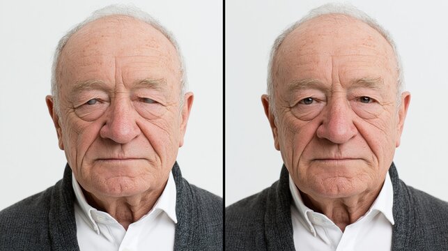 Split frame before and after cataract surgery showing a cloudy eye versus a clear healthy eye.