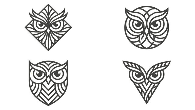 Owl Head Logo Icon Set with Geometric Modern Design