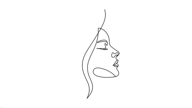 Woman side profile face continuous line art animation.