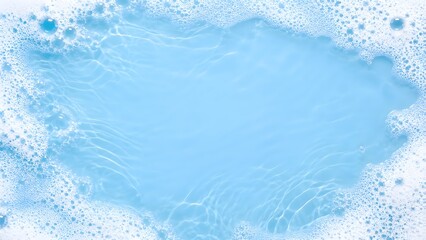 Fototapeta premium Light blue foamy water texture background with soap bubbles and soft liquid waves for cleaning product freshness skincare hygiene detergent spa wellness and abstract aqua design
