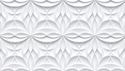 Fototapeta premium a close up view of an intricate pattern that resembles a textured wallpaper with geometric designs, predominantly in shades of white and grey, against a plain background.