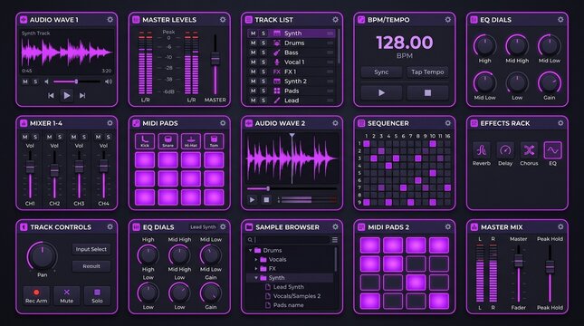 Music Production DAW UI Bento Grid