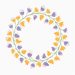 Obraz premium Floral Wreath with Purple and Yellow Bell Flowers