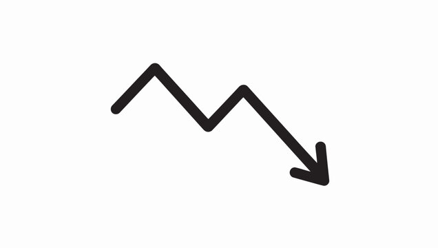 Simple black downward zigzag arrow icon showing decline or negative market trend vector