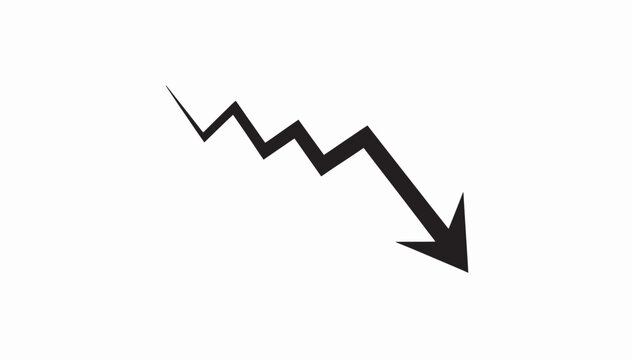Black downward trend arrow icon representing financial loss and economic decline vector