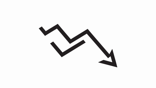 Minimalist black down arrow line graph icon for financial loss and market decline