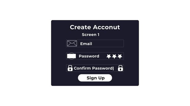 Create Account Form with Email and Password Fields on Dark Background sign up registration