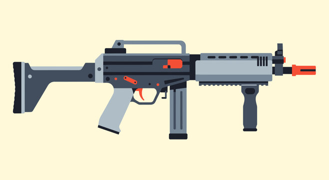 Compact Tactical Submachine Gun Vector Illustration Isolated on White Background