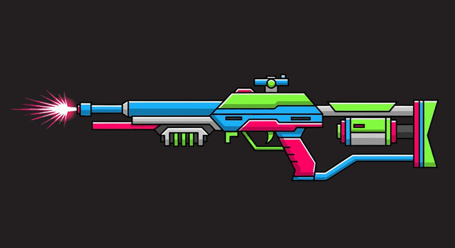 Retro Futuristic Sci Fi Laser Rifle Vector Illustration on Dark Background