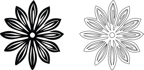 Fototapeta premium Star anise spice black filled and outline on white background, herb seasoning