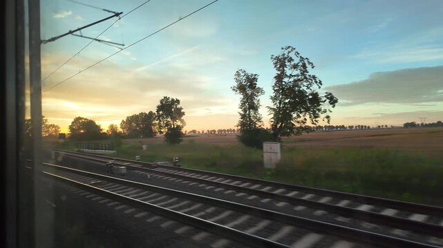 Cinematic Train Ride at Sunset in Gdansk, Poland