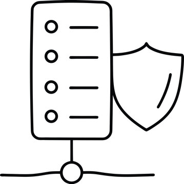 secure server tower with shield line art vector illustration on transparent background