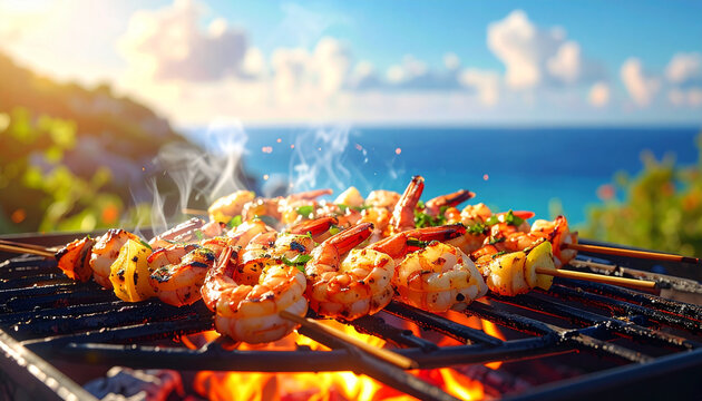 Delicious seafood barbecue at beach