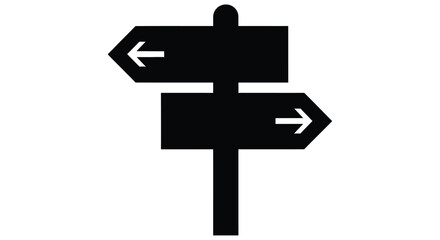 Simple black signpost with two arrows pointing in opposite directions © JOHIRUL_STUDIO