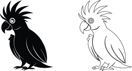 Stylized black and white of a cockatoo parrot with a crest bird animal © SilhouetteStore