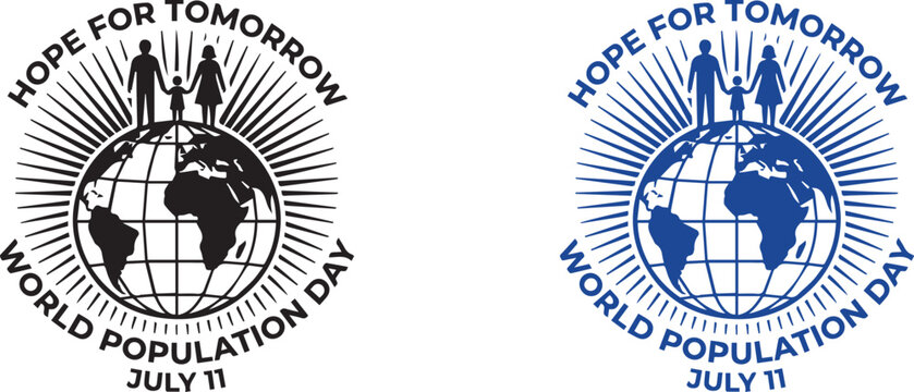 World population day emblem with family and globe illustration