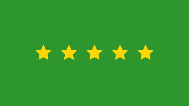Five yellow stars aligned horizontally on a solid green background, representing a rating or achievement