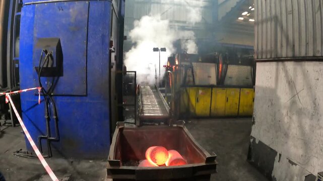 Rejected red-hot ingots that do not meet the criteria for further processing.. The punch press for producing pressure cylinders (often steel or aluminum).