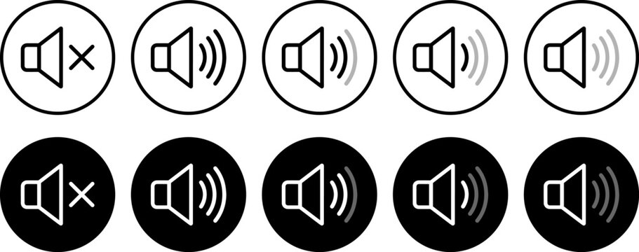 Set of volume level icons with mute and sound intensity indicators