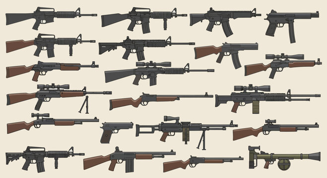 Assorted Firearms and Rifles Displayed.
