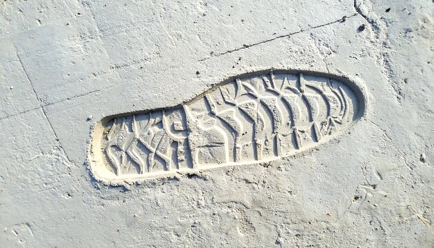 Single Deep Shoeprint Pressed Into Fresh White Snow Surface