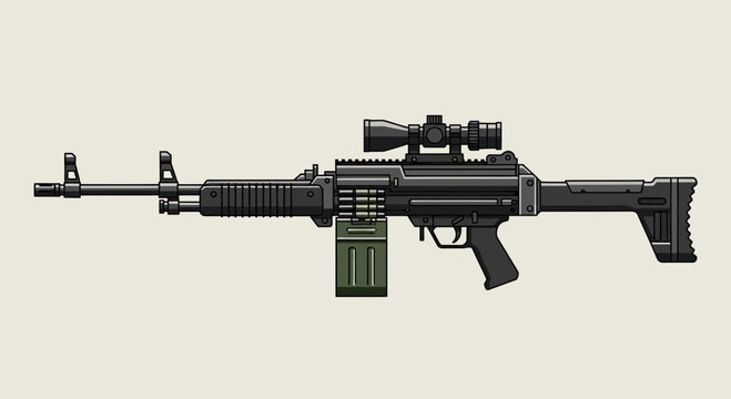 Black tactical rifle with scope 2.