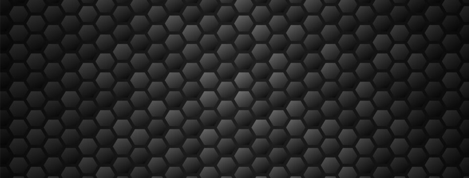 Hexagonal honeycomb pattern 3d texture dark carbon black.