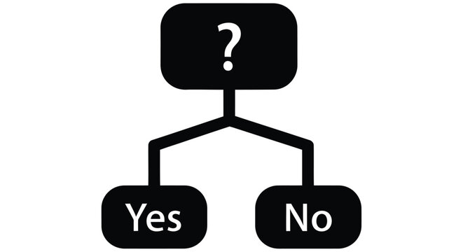 Simple decision tree icon with a question mark and yes no options