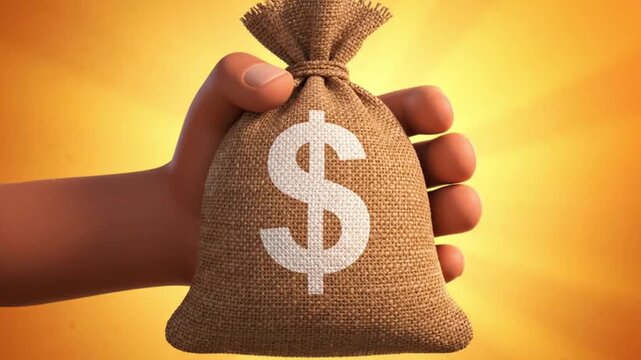 Cartoon hand holding a money bag