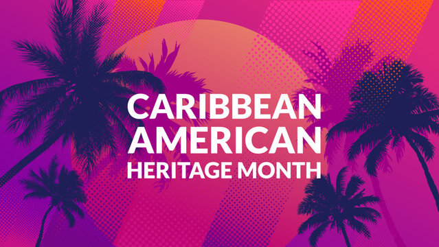 Caribbean American heritage month banner with palm trees