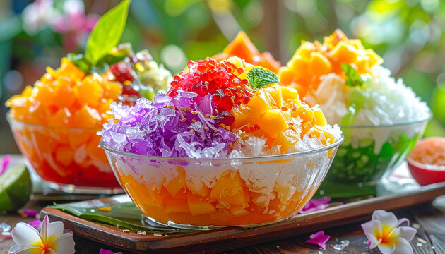 Colorful tropical fruit shaved ice