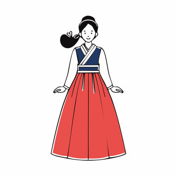 Woman in Traditional Korean Hanbok Dress