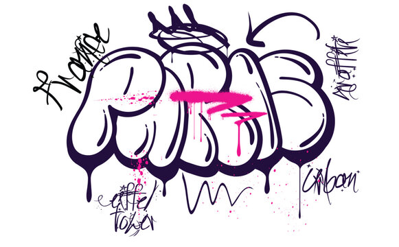 Graffiti style hand drawn lettering, paris lettering, Paris Graffiti style, Paris Graffiti vector text, t shirt prints, cards, stickers, badges,graffiti tags, tees art.eps