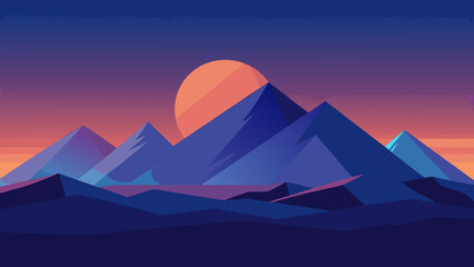 Fototapeta premium Flat design landscape with geometric mountains and setting sun in a retro style sky digital art mountain range abstract landscape mountains synthwave geometric abstract minimalist