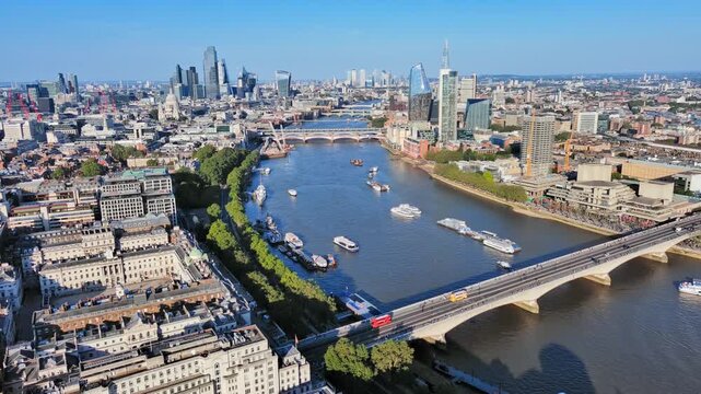 Aerial View of London, UK: Skyline of Capital City of United Kingdom of Great Britain and Northern Ireland, City of London