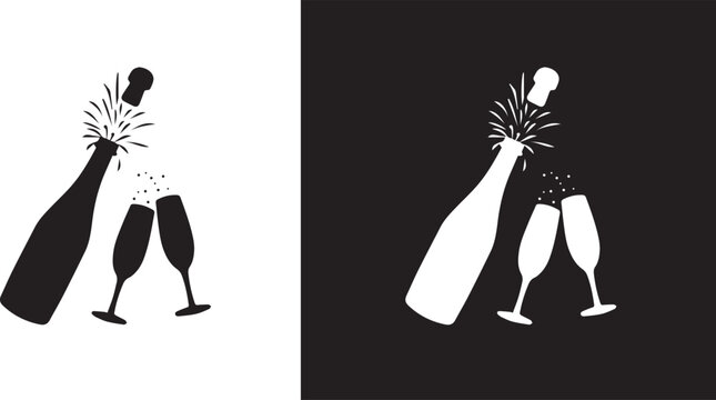 Wine bottle with wine glass icon isolated on white and black background. Vector illustration.
