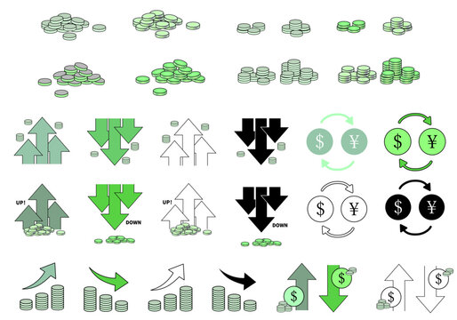 Green money and financial arrows vector set