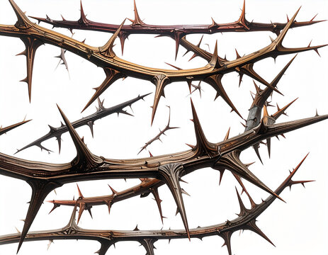 Thorny branches of a crown of thorns close-up