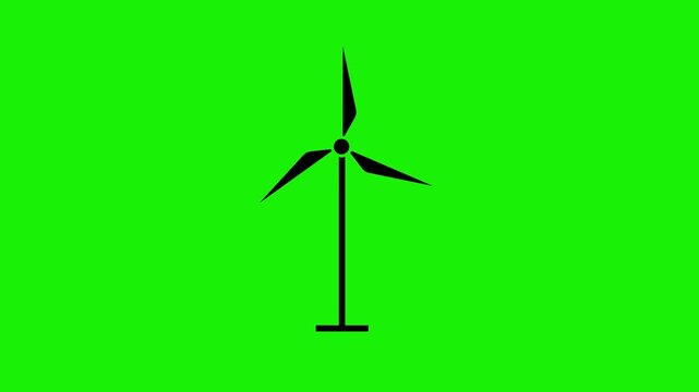 Animated windmill white line icon. Wind power generator