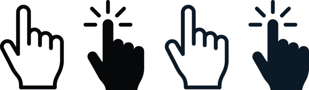 Pointing hand icons set outline and filled styles