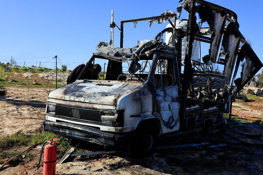 Burned Vehicle Susiya Hebron Israeli Settlers
